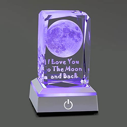 3D Moon Crystal with LED Colourful Light Base ,Christmas Gifts Funny Night Light