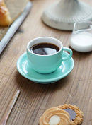 Porcelain Stackable Espresso Cups with Saucers and Metal Stand - 4 Ounce - Set of 4