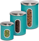 Honey-Can-Do KCH-01312 3-Piece Metal Nested Canister Storage Set, Blue