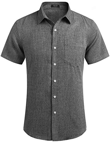 Men's Western Casual Shirt Button Up Basic Solid Linen