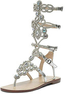 Women's Rhinestone Sandals Silver Gladiator Sandals Summer Flat Dress Sandals