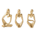 Gold Decor Thinker Statue Abstract Art Sculpture Set of 3 Golden Collectible Figurines