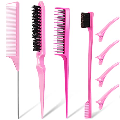 8 Pieces Teasing Brush Set Edge Brush Comb with Hair Clips Grooming Hair Styling Comb