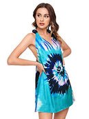 Romwe Women's Sleeveless V Neck Tie Dye Tunic Tops Casual Swing TeeShirt Dress