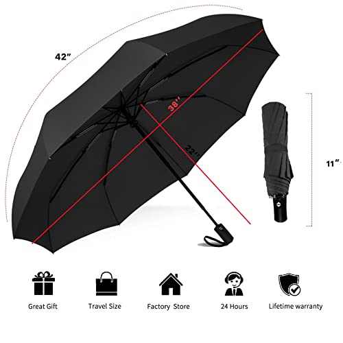 Windproof Travel Compact Umbrella, 8-Ribs Anti-UV Waterproof Folding Umbrella