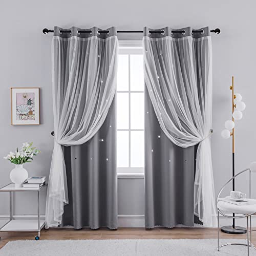 2 Panels Star Blackout Curtains for Girls Kids Baby Bedroom Window Curtain