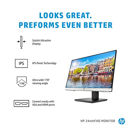 HP 24mh FHD Monitor - Computer Monitor with 23.8-Inch IPS Display (1080p) - Built-In Speakers and VESA Mounting