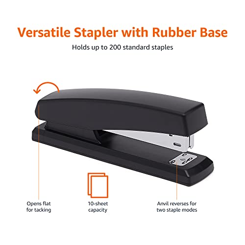 Stapler with 1000 Staples, for Office or Desk, 10 Sheet Capacity, Non-Slip, Black