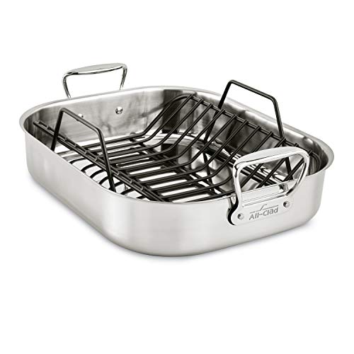 Dishwasher Safe Large 13 x 16-Inch Roaster with Nonstick Rack Cookware, 25-lbs, Silver