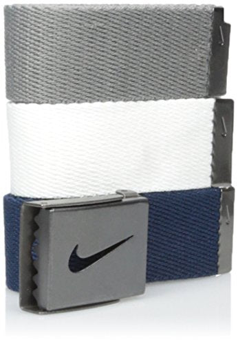 Nike Men's 3 Pack Golf Web Belt, White/Gray/Navy, One Size