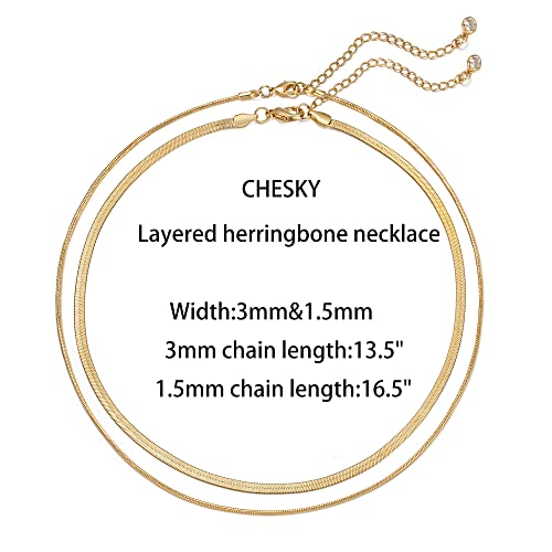 Layered Necklace for Women, Double Layer Snake Chain Necklace 14k Gold Plated Layering