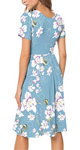 Women Summer Casual Short Sleeve Dresses Empire Waist Dress with Pockets