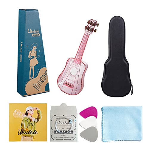 TienClef 21 Inch Concert Soprano Ukuleles for Beginners with Gig Bag Carbon String Integrated Molding Transparent Ukalalee Set for Kids Adults Starter (Pink)