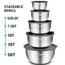 Mixing Bowls Set of 5, Wildone Stainless Steel Nesting Bowls with Airtight Lids, 3 Grater Attachments