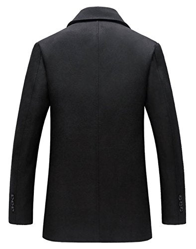 Men's Classic Notched Collar Double Breasted Wool Blend Pea Coat (X-Large, Black)