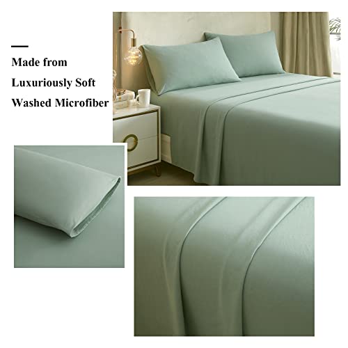 Full Size Sheet Sets Sage Green - 4 Piece Bed Sheets and Pillowcase Set for Full Bed