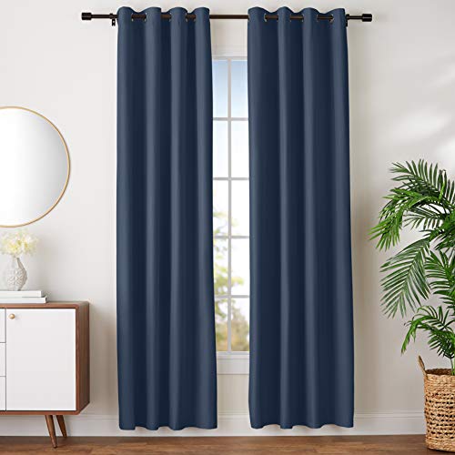 Room Darkening Blackout Window Curtains with Grommets - 52 x 96-Inch, Navy, 2 Panels