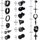 15 Pairs Earrings for Men, Black Stainless Steel Earrings Stud Kit for Men Women Fashion