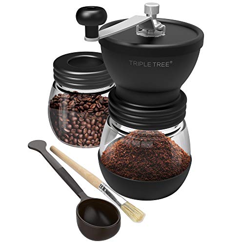 Manual Coffee Grinder with Ceramic Burrs, Hand Coffee Mill with Two Glass Jars