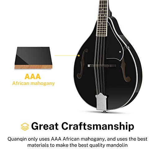 Acoustic Mandolin Musical Instrument Mahogany 8 String, Bundle With Tuner String Bag