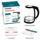 Electric Kettle with Stainless Steel Filter and Inner Lid, 1500W Wide Opening 1.7L Glass tea