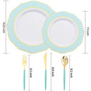 Mint Green Plastic Plates & Disposable Gold Plastic Silverware, Green Handle