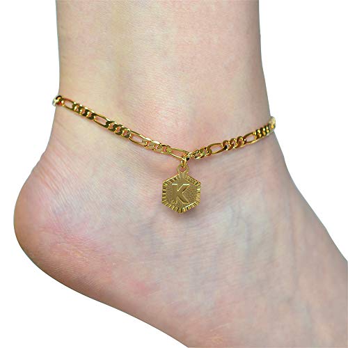 18K Gold Silver Figaro Cuban Link Anklet Bracelet for Women Teen Girls