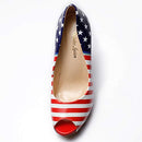 Womens High Stiletto Heels Red American Flag Printed Peep Toe Sexy Platform Pumps Shoes US 6