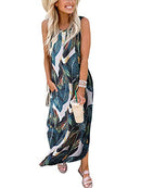 Summer Maxi Dress Casual Loose Beach Long Tank Dress Split with Pockets A19shuye-M