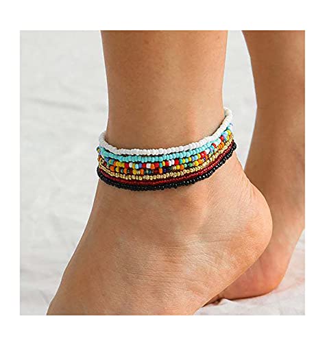 Boho Handmade Beaded African Anklets Multicolor Women Stretch Seed Beads