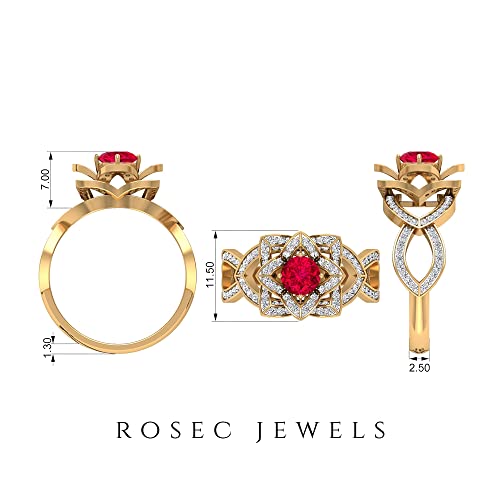 3/4 CT Ruby Solitaire Ring, 1/2 CT HI-SI Diamond Accent Ring, 14K White Gold