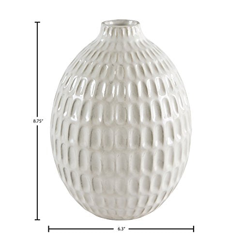 Stone & Beam Modern Oval Pattern Decorative Stoneware Vase, 8.75 Inch Height