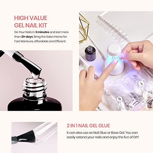 Nail Tips and Glue Gel Nail Kit, 2 In 1 Nail Gel and Base Gel  ,Acrylic Nail Kit