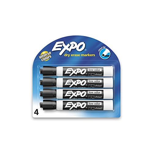 Low-Odor Dry Erase Markers, Chisel Tip, Black, 4-Count