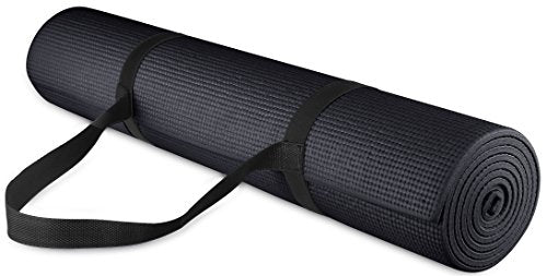 Yoga All Purpose High Density Non-Slip Exercise Yoga Mat with Carrying Strap, 1/4", Black