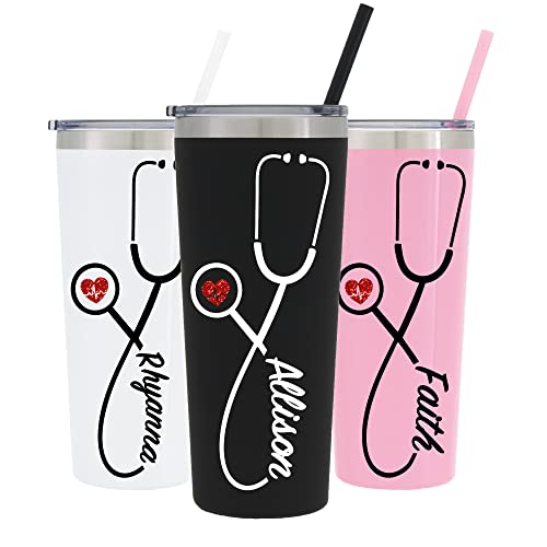 22 oz Nurse Personalized Stainless Steel Tumbler with Custom Stethoscope