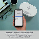 Bedside Radio Alarm Clock with USB Charger, Bluetooth Speaker, QI Wireless Charging, Dual Alarm Dimmable LED Display (White)