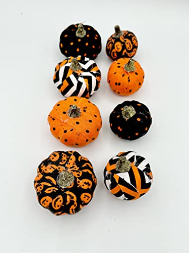 Halloween Mini Pumpkins, orange black white, decoration, set of 8, fabric bowl fillers