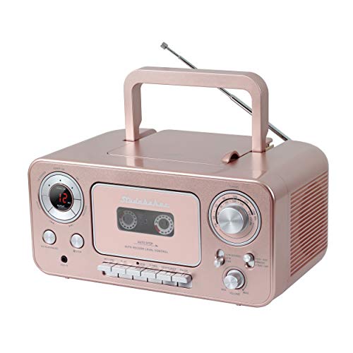 Portable Stereo CD Player with AM/FM Radio and Cassette Player/Recorder in Rose Gold