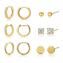 6 Pairs Stud and Hoop Earrings Set for Women 18K Gold Filled CZ Small Ball Studs Huggie