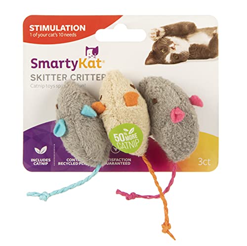 Skitter Critters Catnip Cat Toys - Gray/Cream, 3 Count (Pack of 1)