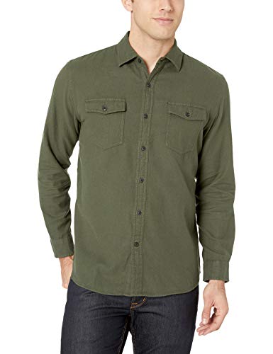 Men's Regular-Fit Long-Sleeve Two-Pocket Flannel Shirt, Olive Heather