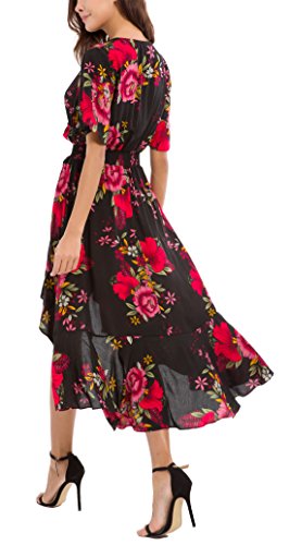 Womens Short Sleeve Floral High Low V-Neck Flowy Party Long Maxi Dress