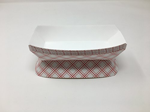 7 Inch Paper Hot Dog Tray in Red White Pattern. Pack of 100. Disposable, Made in USA