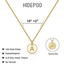 Gold Disc Initial Necklaces for Girls Women, 14K Gold Filled Handmade Personalized