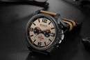 FANMIS Mens Leather Strap Watches Classic Sandwich Dial Casual Dress Stainless Steel Waterproof Chronograph Date Analog Quartz Watch (Black Brown)