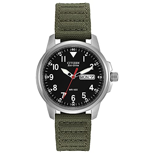 Men's Eco-Drive Weekender Garrison Field Watch in Stainless Steel with Olive Nylon strap
