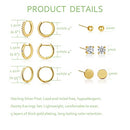 6 Pairs Stud and Hoop Earrings Set for Women 18K Gold Filled CZ Small Ball Studs Huggie