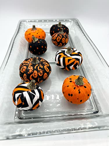 Halloween Mini Pumpkins, orange black white, decoration, set of 8, fabric bowl fillers