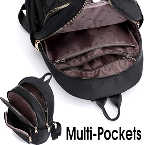 Backpack for Women, Nylon Travel Backpack Purse Black Shoulder Bag Small Casual Daypack